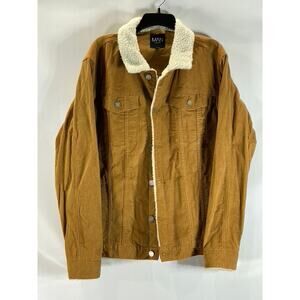 BOOHOOMAN Men's Tan Corduroy Regular-Fit Button-Up Borg Collar Jacket SZ XL
